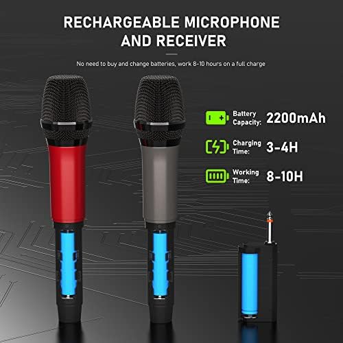 JYX Kablosuz Mikrofon, Çift UHF Metal Şarj Edilebilir El Tipi Dinamik Kablosuz Mikrofon, Alıcılı Karaoke Mikrofonu, 6,35 mm (1/4) Çıkış,