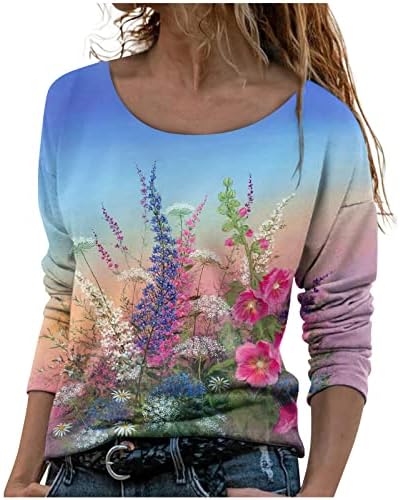 Üst Gömlek Bayanlar için Yaz Sonbahar Uzun Kollu Yumuşak Rahat 2023 Elbise Ekip Boyun Pamuk Grafik Brunch Üst I2 I2