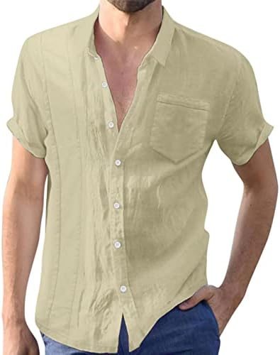 Elogoog Cep t shirt Erkekler için erkek Casual Düğme Aşağı Gömlek Keten Düğme Aşağı Gömlek Erkekler için Katı Cep t shirt