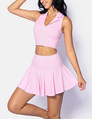 2 Parça Tenis Elbise Kadınlar için Pilili Tenis Etek Kolsuz Racerback Yastıklı Kırpma Üst Golf Egzersiz kıyafetleri