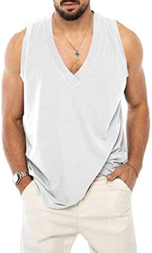 Erkek Rahat Tankı Üstleri Kolsuz V Boyun T Shirt spor gömlekler Yaz Egzersiz Plaj Tankları
