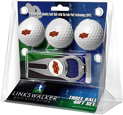 LinksWalker Oklahoma Eyalet Kovboyları - Hat Trick Divot Aracı ile 3 Golf Topu Hediye Paketi