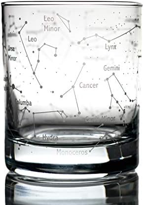 Greenline Ürünleri viski bardağı-Kuzey Yaz Gökyüzü ve Astronomi Takımyıldızları Kazınmış 10 Oz Bardak-Eski Moda Kayalar Viski Bardağı