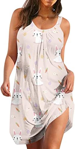 CGGMVCG Paskalya Elbise Kadınlar için Yaz Kolsuz Tavşan Yumurta Baskı Tankı Mini Elbise Strappy Casual Moda Bayan Elbiseler Yaz