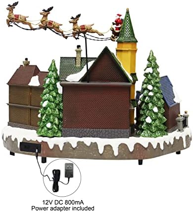 Noel Köyü Merkezinde Dekor, Noel Baba Kızakta Sürme, Noel Ağacı ve Köy Binaları ile LED ışıklar, Noel Müziği ve Animasyon Güç Adaptörü