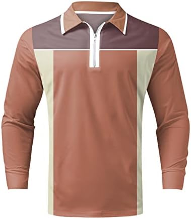 XXBR 2022 Yeni Erkek polo gömlekler Uzun Kollu 1/4 Zip Up Boyun Golf Üstleri Çizgili Patchwork Streetwear Moda Tasarımcısı Gömlek