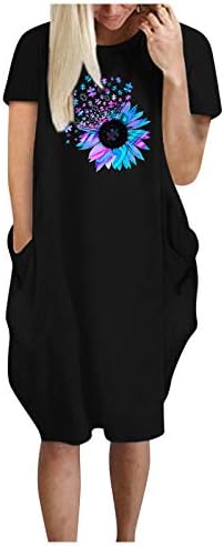 Kadınlar için T-Shirt Elbiseler, rahat Crewneck Kısa Kollu Gevşek Tunik Baskı Artı Boyutu Sundress Midi Elbise Cepler ile