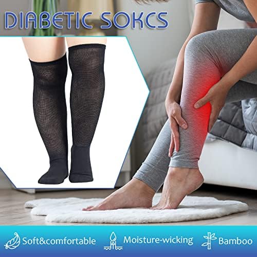 4 Paket Diyabetik Bambu Çorap Bağlayıcı Olmayan Üst Dikişsiz Ayak Lenfödem Diz Üzerinde Gevşek Uydurma Minderli Taban black9-11