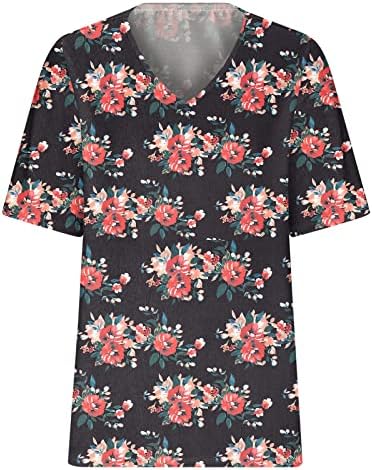 Bayan Yaz Üstleri 2023 Rahat Şık Kısa Kollu V Boyun T Shirt Artı Boyutu Çiçek Gömlek Sevimli Tees Moda Bluzlar Tshirt