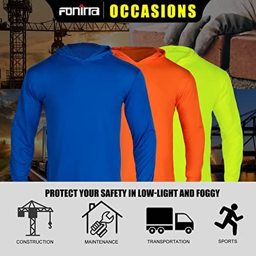 FONIRRA Güvenlik Yüksek Görünürlük Uzun Kollu T Gömlek Erkekler ıçin 3 Paket Inşaat Işleri Shirt Hood ıle