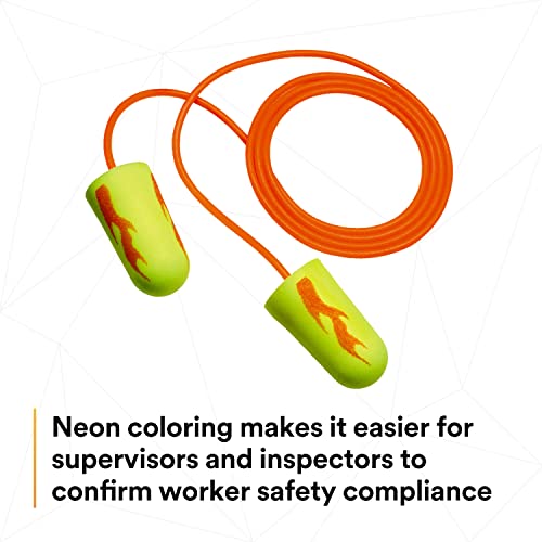 3M E-A-Rsoft Sarı Neon, Konik Köpük Poliüretan Kablolu Kulak Tıkaçlarını Patlatıyor