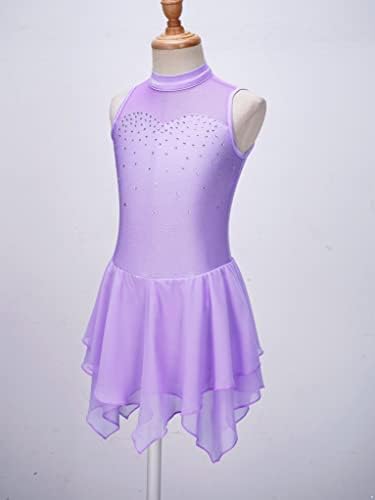 VernLan Çocuk Kız Kolsuz Parlak Rhinestone Mock Boyun Buz Pateni Elbise Paten Lirik Elbise Balerin Kostüm