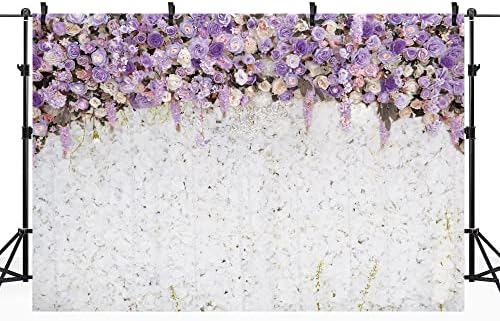 Rıyıdecor Lavanta Beyaz Çiçek Gelin Duş Zemin Polyester Kumaş Açık Mor Leylak Çiçek Düğün 7W x 5H Ayak Kız Portre Bebek Duş Doğum Günü