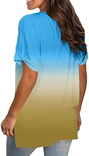 LOVEELY Bayan T Shirt Degrade Renk Bluz V Yaka Kazak Yaz Kısa Kollu Gevşek günlük t-Shirt Tunik Üstleri