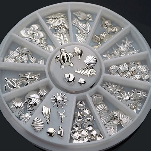 Polytree 1 Tekerlek Nail Art Dekorasyon Mini Okyanus Aksesuarları Gümüş Kabuk Kabuklu Karışık Boyutu 3D Manikür Aksesuarları