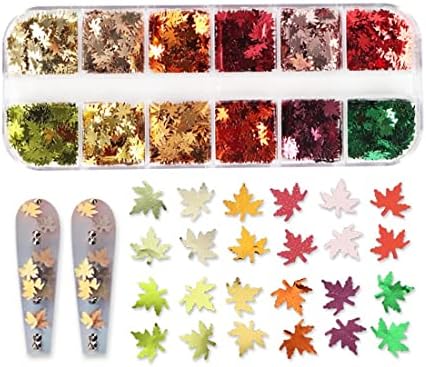 Holografik Güz Akçaağaç Yaprağı Pul Renkli 3D Yaprakları Şekli Glitter Gevreği Süslemeleri Noel DIY Tasarım İpuçları,12YGYQ