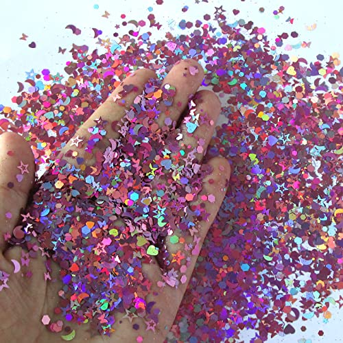 LoveOurHome 150g Tıknaz Vücut Glitter Holografik Pembe Yıldız Ay Kalp Kelebek Glitters Gevreği Sequins Aksesuarları Reçine / El Sanatları