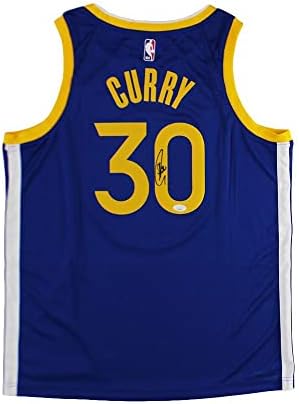 Steph Curry, Golden State Warriors Nike Blue'yu Siyah Mürekkepli NBA Forması ile İmzaladı - İmzalı NBA Formaları