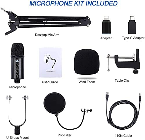 USB'Lİ mikrofon Kondenser Bilgisayar PC Oyun Mikrofon Podcast Mikrofon Kiti Akışı, Kayıt, Vokal, ASMR, Ses, Kardioid stüdyo mikrofonu