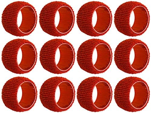 SKAVIJ El Yapımı Cam Boncuk Peçete Halkaları 12 Set Günlük, yemek masası Dekorasyonu (Kırmızı)