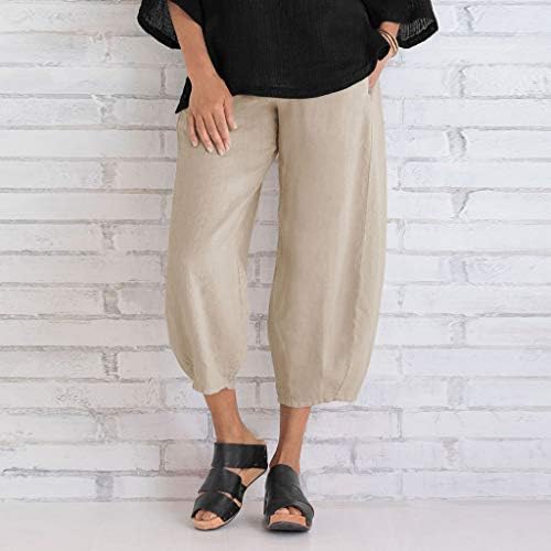 Xiloccer kadın Capri yürüyüş pantolonu Rahat Katı Bant Kadın pamuklu pantolonlar Pantolon Bacak Elastik Pantolon Gevşek Geniş Pantolon