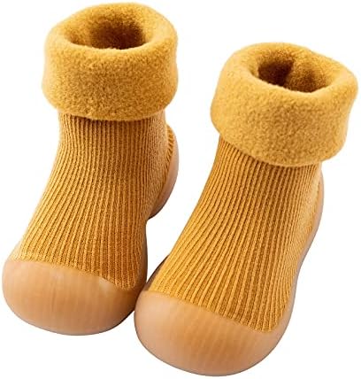 Toddler Bebek Çorap Ayakkabı Olmayan Taban Kat Terlik Erkek Kız Nefes Kalın Kapalı Açık Kış Sıcak ayakkabı Çorap / 1 (Sarı, 18)