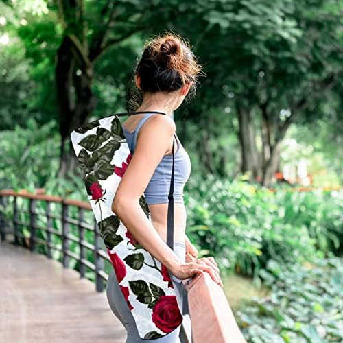 RATGDN Yoga Mat Çantası, Kırmızı Çiçekler Güller ve Yapraklar egzersiz Yoga matı Taşıyıcı Tam Zip Yoga Mat Taşıma Çantası Ayarlanabilir