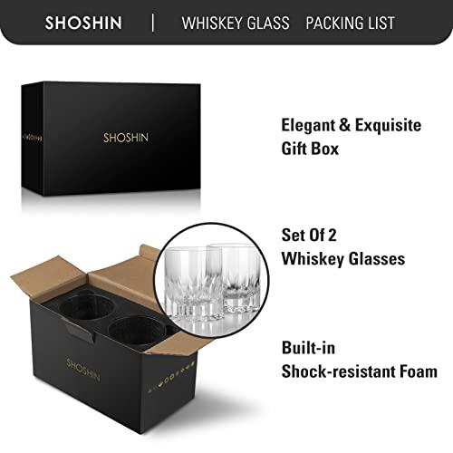 SHOSHİN El Üflemeli Viski Bardakları (10 OZ, 2'li Set) - Elle Kesilmiş Çift Eski Moda Viski Bardakları-Burbon Severler için El Yapımı