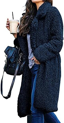 MİNGE Kış Tunik Casual Uzun Kollu Palto Bayanlar Koleji Polar Gevşek Uydurma V Yaka Ceket Rüzgar Geçirmez Düz Renk