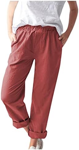 UQRZAU kadın yazlık pantolonlar Gevşek Geniş Bacaklar Rahat Elastik Bel Pamuk Keten Pantolon rahat pantolon, S-3XL
