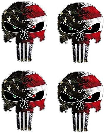4 Parça Kafatası Amerikan Bayrağı Sert Şapka Çıkartmalar, 1.5 inç - Kask Camo Punisher Çıkartması ABD Bayrağı Kafatası