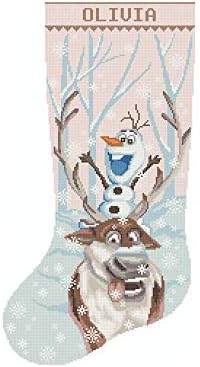 Çapraz Dikiş Desen Noel Çorap PDF, Modern Sayılan Kolay Yazdırılabilir Kişiselleştirilmiş Adı, Sevimli Kardan Adam, Geyik Çapraz Dikiş