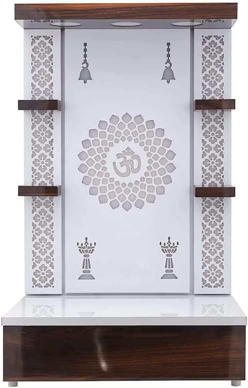 Devyom Ahşap Tapınak Beyaz led ışık Ev ve Ofis için / Ev Tapınağı / Puja Mandir / Duvar Asılı ve Masa Üstü Ev Mandir (16×10×8 inç)