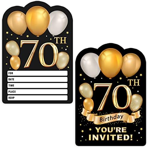Zarflar ile 30 Altın Glitter 70th Doğum Günü Partisi Davetiyeleri kartları
