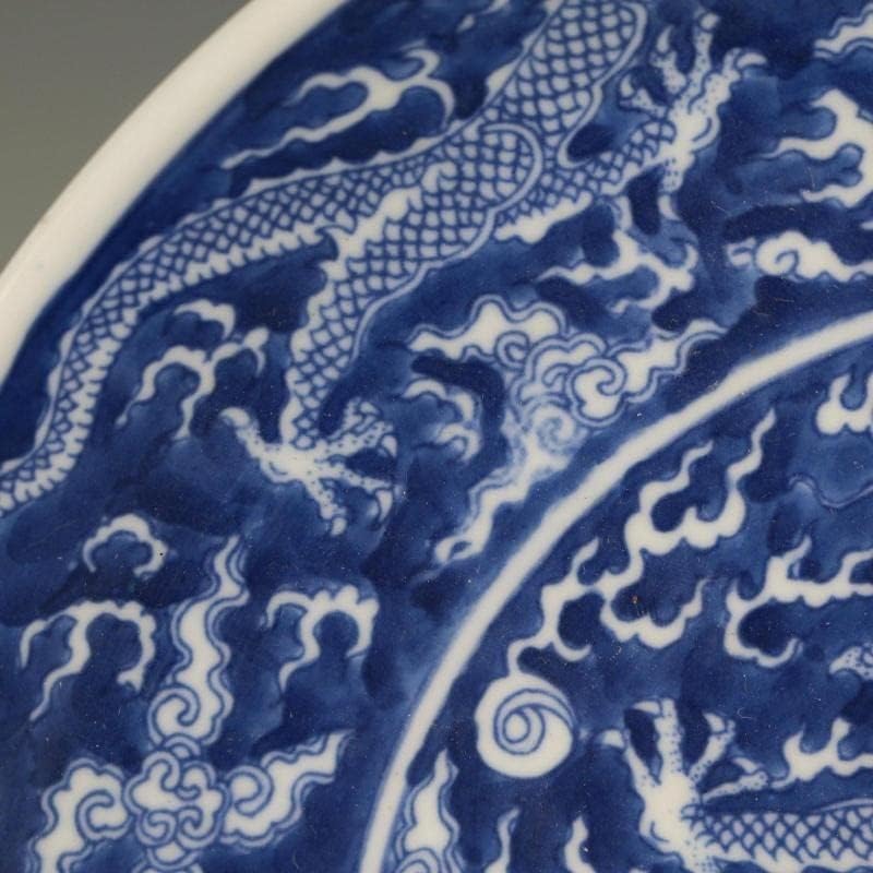 CZDYUF Çin Tarzı Oturma Odası Ev seramik tabak Jingdezhen Antika seramik tabak Mavi ve Beyaz Ejderha Plaka