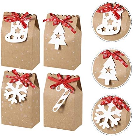 DOITOOL 12 adet Noel Şeker Kutuları Taşınabilir Kraft kağit kutu Ambalaj Kutuları Noel Tedavi Kutusu baston şeker Kar Tanesi Noel Ağacı