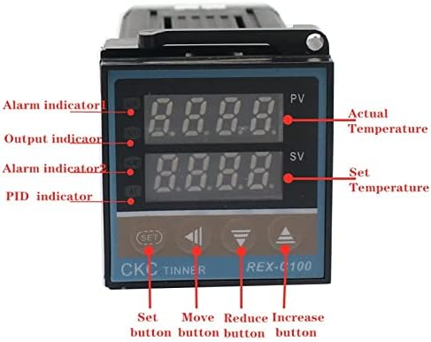 HIFASI REX-C100 Dijital PID sıcaklık kumandası Termostat SSR Çıkışı Maks.40A SSR Röle K Termokupl Probu (Renk: C100 Set 3)