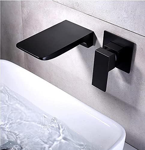 Havza musluk duvara monte fırçalanmış altın banyo lavabo musluğu duvara monte siyah şelale musluk havzası musluk kombinasyonu