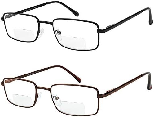 Yogo Görüş Bifokal okuma gözlüğü 2 Paket Metal Tam Jant Okuyucular Dikdörtgen Gözlük Okuma Erkekler ve Kadınlar için +2.5