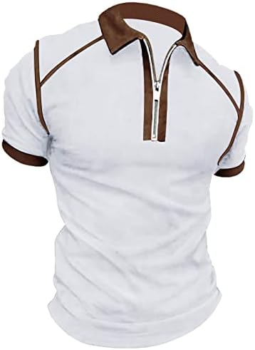2023 Yeni erkek Kas Turn Down Yaka Gömlek Slim Fit Kısa Kollu Renk Bloğu Pamuk Golf Fermuar T Shirt Yumuşak