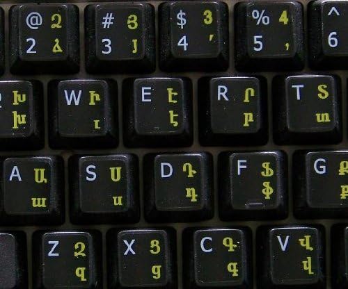 4 Klavye Ermenice-ingilizce Şeffaf Olmayan Klavye Etiketleri Düzeni Masaüstü, Dizüstü Bilgisayar ve Dizüstü Bilgisayar için Siyah VEYA