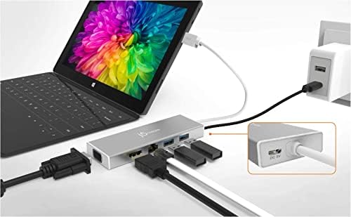 j5create USB 3.0 Hub ile HDMI, VGA, RJ45 Gigabit Ethernet, 2 USB 3.1 Tip-A Bağlantı Noktası-Mac, Windows, masaüstü bilgisayar için