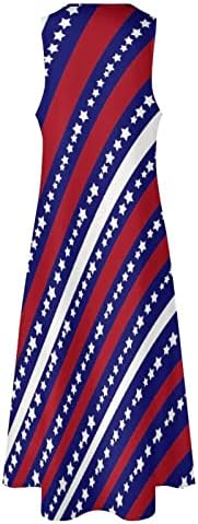 HCJKDU Maxi Elbiseler Kadınlar için Kolsuz Bağımsızlık Günü Baskı Sundress Casual Gevşek Yaz Plaj uzun elbise Cepler ile