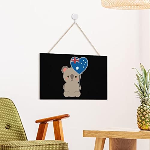 Avustralya Bayrağı Koala Ayı Ahşap İşareti Kişiselleştirilmiş Asılı Ahşap Plak Duvar Sanatı Halatlar ile Ev Ofis Dekor için