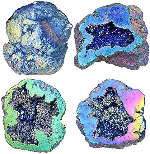 mookaitedecor Bundle-2 Ürün: Doğal Selestit Mineral Kristal Geode Küme Numune Taş ve Melek Aura Kuvars Geode Taş Titanyum Kaplı Doğal