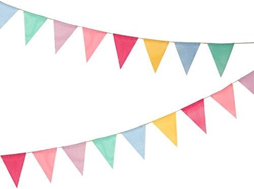 12 Renkli Bayraklar Taklit Çuval Bunting Banner Pastel Gökkuşağı Dekor Kumaş Üçgen Bayrak için Parti Doğum Günü Düğün Çocuk Odası Sınıf
