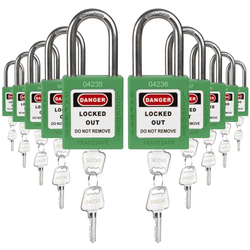 TRADESAFE Kilitleme Etiketleme Kilitleri Seti-10 Yeşil Loto Kilidi, Kilitleme Kilitleri Farklı Anahtarlı, OSHA Uyumlu Kilitleme Etiketi