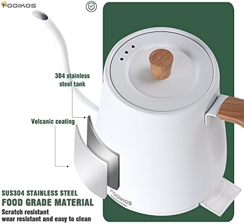 Fooıkos elektrikli kaz boynu su ısıtıcısı 0.8 L kahve ve çay üzerine dökmek için, gıda Sınıfı 304 Paslanmaz Çelik, 1000W hızlı ısıtma