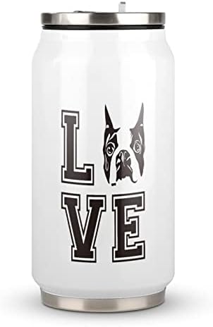 Aşk Boston Terrier Köpek Seyahat Kahve Kupa Paslanmaz Çelik Su Şişesi Kullanımlık Bardak çay pipetli bardak Ev Ofis için 300ml