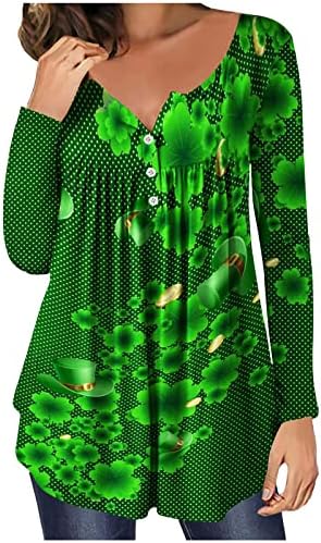 Kadın Aziz Patrick Günü Üstleri Gevşek Fit Gizlemek Göbek Tunik 2023 bahar uzun kollu elbise T Shirt Şık Casual Bluzlar Tunikler